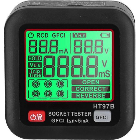 Testeur de prises haute précision avec affichage LCD numérique, testeur de déclenchement GFCI, 30–260 V CA, 45–65 Hz