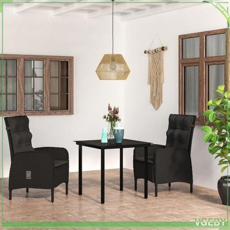 Ensemble à manger de jardin - FAFEICY - 3099353 - Noir - Résine tressée résistante à l'eau - Table verre 80x80 cm (1/5)