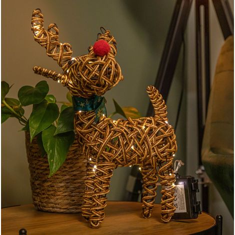 37cm Battery Operated Light up Brown Christmas Reindeer with Red Nose & 40 Warm White LEDs (1/5)