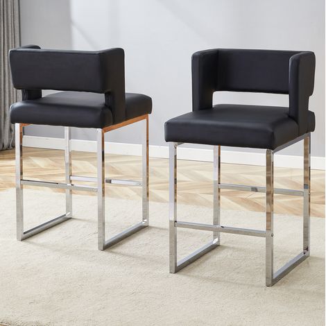 Tabouret de bar nordique noir et argent en métal et PU, hauteur 91,4 cm, assise rembourrée (1/5)