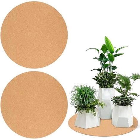 Lot de 2 dessous de pot de fleurs, ronds, diamètre : 40 cm, en liège, antidérapants, grands, dessous de plat en liège, pour pots de fleurs, casseroles et poêles, tapis de protection contre la chaleur (1/5)