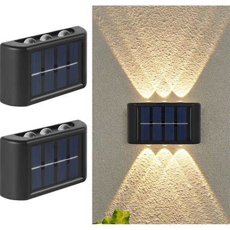 Set mit 2 Solar-Zaunleuchten, kleinen Solar-Stufenleuchten, wasserdichten Wandleuchten, ideal für Außenbereiche wie Terrassen, Gartenhäuser und Pools – Warmes Licht