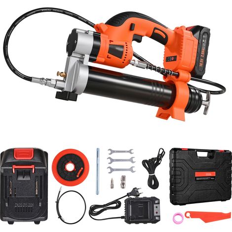 20V Akku-Fettpresse, max. 8000 PSI, 2,0 Ah Akku, 30 cm flexibler Schlauch, LED-Licht, variabler Auslöser, inklusive Koffer, für Fahrzeuge und Maschinen. (1/5)