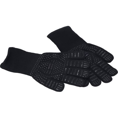 Gants résistants à 500°C, ignifuges et déperlants, mitaines BBQ anti-chaleur (modèle : noir Deyan grade B). (1/5)