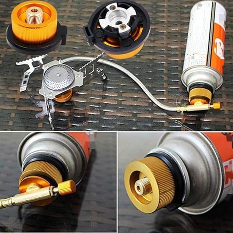 Set of 2 Butane Gas Adapters to Screw In, Converter, for Camping Stove Valve Cartridges, Hiking, Picnic, Barbecue Cooker Adapter (1/4)