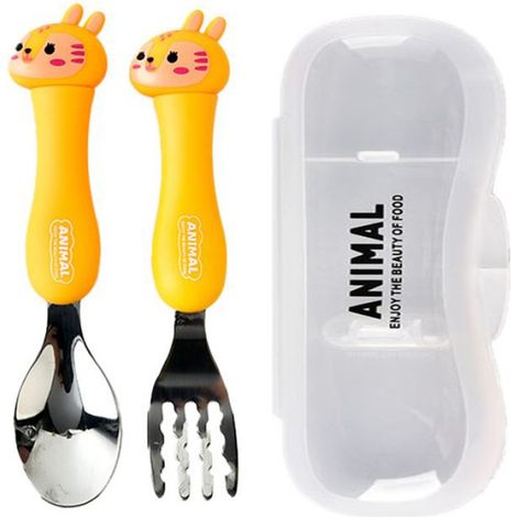 Tragbares Besteck für Kinder – Gabeln und Löffel in Tierform – Eichhörnchen-Set (gelb) (1/5)