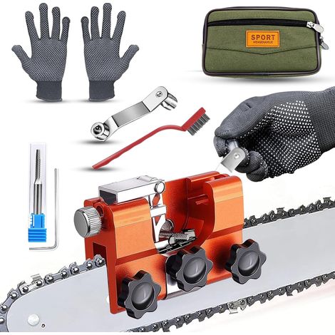 Affûteur de chaîne de tronçonneuse, Affûteur de tronçonneuse amélioré pour chaînes 3/8'', 1/4'', 0,325'', kit d'affûtage de chaîne universel pour STIHL Husqvarna Series (1/5)