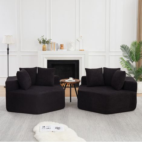 Poltrona modulare esagonale, con 3 cuscini, tessuto chenille morbido, nero (1/5)