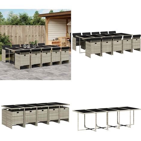 Ensemble à manger de jardin 11pcs avec coussins gris poly rotin - Meubles De Jardin - Salon De Jardin - Set De Jardin - Table De Jardin - Chaises De Jardin - Home & Living