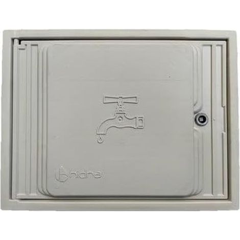 Puerta para contador fabricada en polipropileno gris de alta resistencia.Montada sobre marco para la pared, 35x45cm