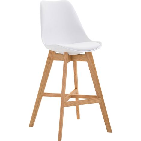 Taburete de bar x1 con carcasa de plástico blanco, patas de madera, diseño escandinavo 100004620 (1/4)