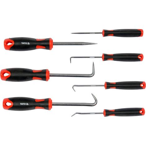 Yato, modelo YT-08425, Juego de herramientas de gancho, ideal para sujeción y manipulación de piezas, fabricado con materiales de alta calidad y diseñado para uso profesional.