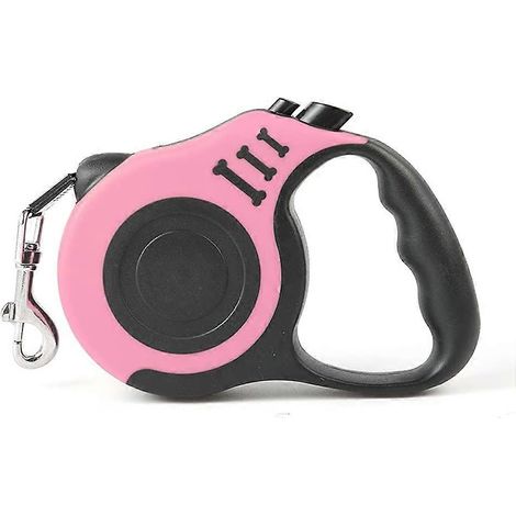 Laisse rétractable pour chien, 5 m, en nylon résistant, avec poignée antidérapante, anti-nœuds et frein à une main. (rose) (1/5)