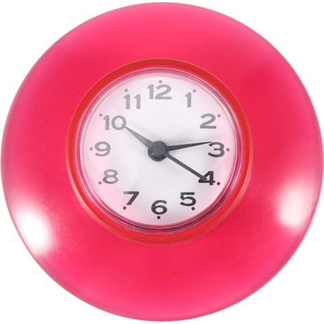 Horloge murale quartz étanche à ventouse, plastique, Ø8,6cm, rouge, pour salle de bain et cuisine, design compact et décoratif