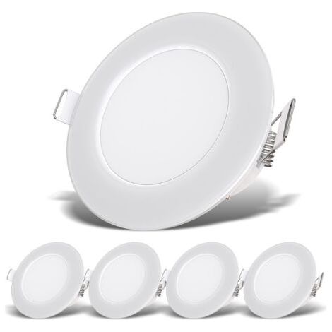 Lot de 5 spots LED encastrables IP65 – spéciales Salle de bain – Ultra-plats 30mm – Ø68mm – Blanc neutre 4000K – 3W / 350lm chacun (1/5)