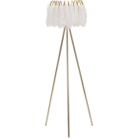 Lampadaire Imitation Plume "Stand" 147cm Or & Blanc