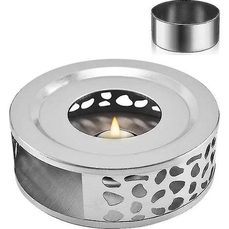 Chauffe-théière/chauffe-café en acier inoxydable avec porte-bougie chauffe-plat (1/4)