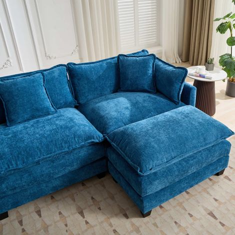 Canapé, en chenille, avec accoudoirs, pour maison et usage quotidien, bleue DE501EBL, assise confortable, pour salon bureau appartement