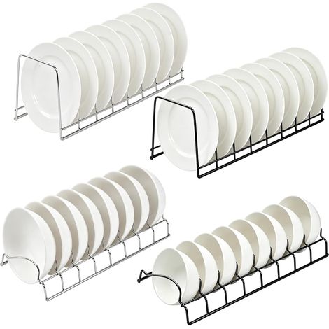 Range Assiette Placard, Lot de 4 Égouttoir à Vaisselle, Rangement Vaisselle, Rangement Porte Assiettes Placard en Acier Inoxydable, pour Casserole, Couvercle, Bol, Assiette, Planches à découper (1/5)
