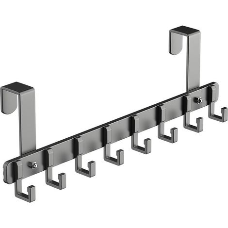 Set mit 8 schwarzen L-förmigen Türhaken, Aluminium-Space-Haken, bohrfreie Wandmontage, stabiler Wandorganizer (1/5)