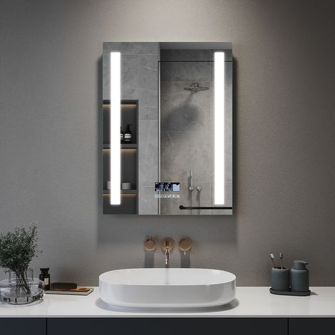 ELEGANT 600 x 800mm Modern Multifunction Smart Bathroom Mirror with Shaver Socket, Anti-Fog, Dimmable Touch Switch Control Clock Function LED Illuminated Bathroom Vanity Mirror (1PCE) (1/5)