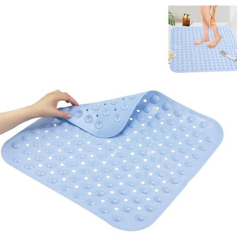 Tappetino antiscivolo quadrato per doccia 48 x 48 cm - azzurro, lavabile in lavatrice, con ventose