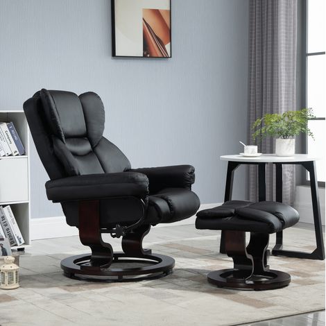 Fauteuil relax pivotant avec repose-pieds, fonction allongeable, simili cuir noir OKMYHOME (1/5)