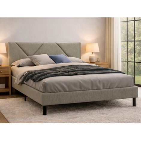 Dmora - Letto matrimoniale Tirino, Letto imbottito in tessuto con testiera, Doghe in legno, adatto a materasso da 160x200, Tortora (1/5)