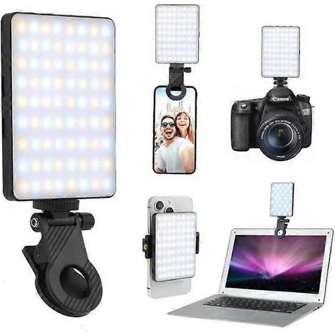 Lampe selfie avec pince pour téléphone (avant/arrière), 60 LED haute puissance, batterie rechargeable 2000 mAh, IRC 95+, 3 modes d'éclairage, lampe portable à pince, idéale pour les vidéos TikTok. (1/5)
