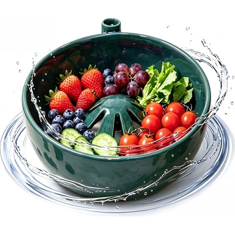 Frutero rojo: Limpiador cerámico giratorio de 360° – Limpieza suave para fresas, arándanos y uvas – Lavador de frutas y verduras con orificios de drenaje – Utensilio de cocina (verde) (1/5)