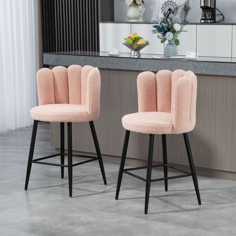 Set aus 2 Barhockern, Barstühle mit Rücken- und Fußstütze, Stahlbeine, 52 x 53 x 93 cm, rosa