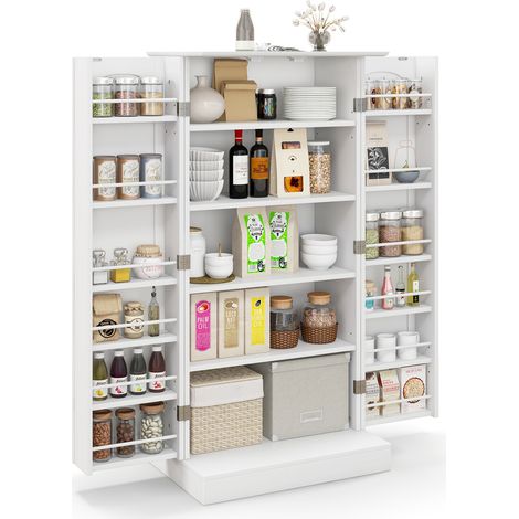 GOPLUS Buffet de Cuisine Bas 60x40x120CM-1 Etagère à 5 Niveaux et 2 Portes à 12 Etagères,Blanc (1/5)