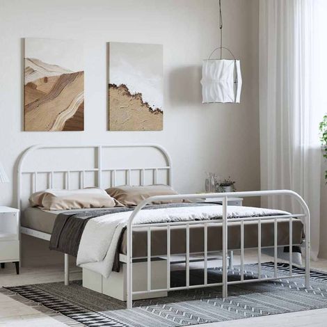 Cadre de lit métal sans matelas et pied de lit blanc 135x190 cm (1/5)