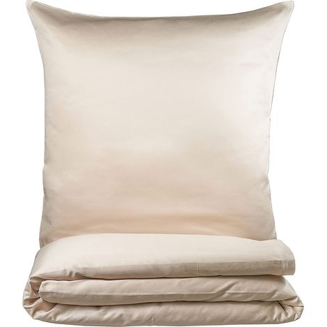 Parure de lit en Satin de Coton - Housse de Couette de 135 x 200 cm et taie d'oreiller de 80 x 80 cm - 100% Coton - Sable (1/5)