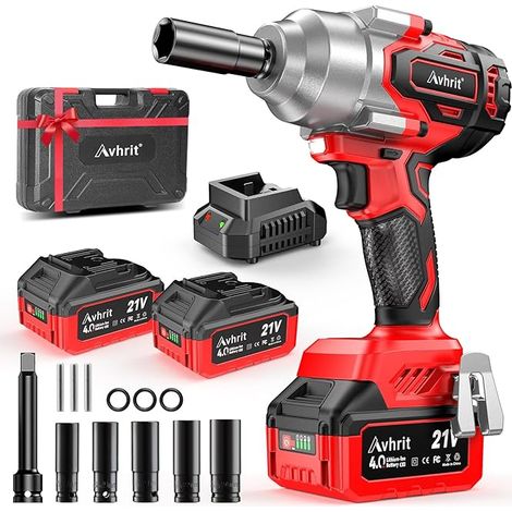 Avhrit 850 N.m Akku Schlagschrauber mit 8000mAh Lithium Batterie, Professional 1/2" Bürstenloser Akku-Schlagschrauber für Autoreifenwechsel, Schnellladegerät, 5 Stecknüsse