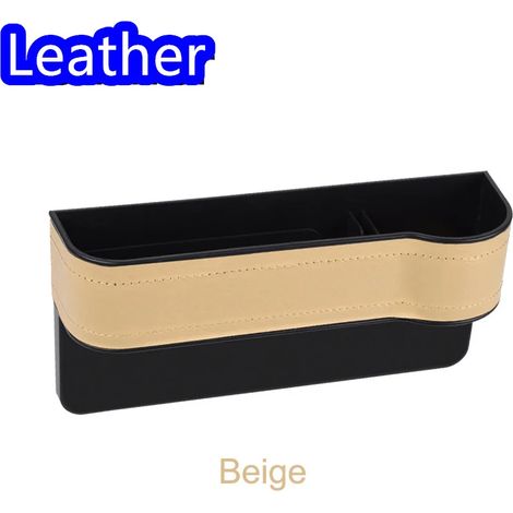 (Cuir beige droit) Organisateur de siège auto pour combler l'espace entre le siège et le siège avant. Boîte de rangement latérale avec porte-gobelet pour téléphone, lunettes de soleil et boisson. (1/5)