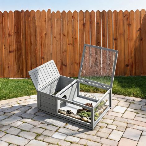 Enclos pour tortues terrestres avec abri 91 x 60,5 x 32 cm gris (1/5)