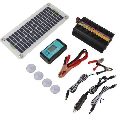 Panneaux solaires en silicium polycristallin 30 W avec contrôleur de charge MPPT et onduleur 1000 W (DC 12 V vers AC 220 V).