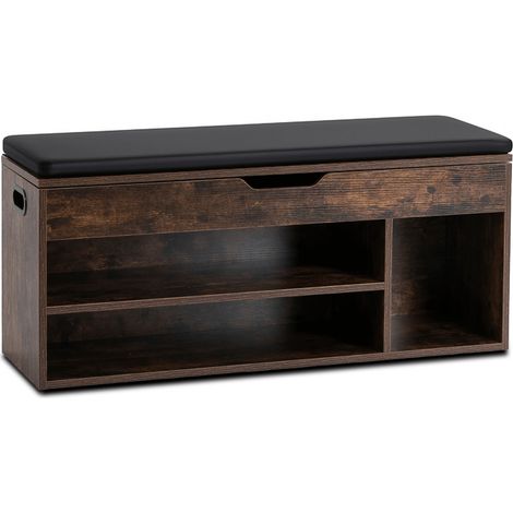 Schuhschrank mit Sitzbank Alec 100 cm für Flur, rustikale Eiche, Industriestil (1/5)