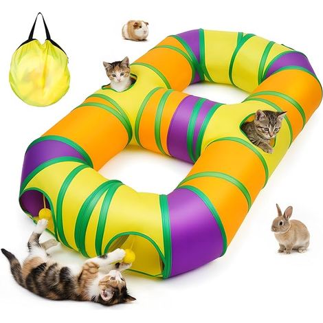 Tunnel de Jeu pour Chat Interieur en Forme de 8, Jouer Tube pour Chat avec Pompons Suspendus et Trou interactif pour Chatons, Chiots, Lapins, furets, cochons d'Inde (1/5)