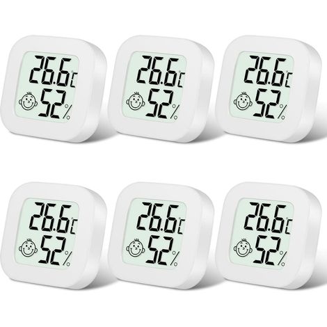 Lot de 6 mini thermomètres LCD d’intérieur, hygromètre précis, indicateur confort, blanc (1/5)