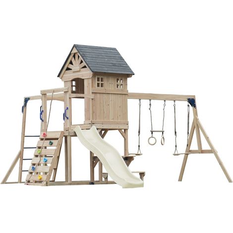 Axi Duncan Aire De Jeux En Bois, 2 Balançoires, 1 Toboggan - Crème  Maisonnette / Equipement De Jeux Xxl Pour Enfants Avec Structure D'Escalade, Barres Fixes Et Trapèze  Pour Le Jardin / Extérieur