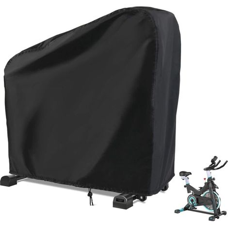 Housse de protection pour vélo d'appartement, housse fixe pour vélo droit, résistante à l'eau et à la poussière, noire (123 x 25 x 113/142 cm) (1/5)