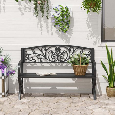 Banc de jardin terrasse en acier fonte noir 3 places 127 x 60 x 85 cm charge max 240 Kg - Design moderne (1/4)