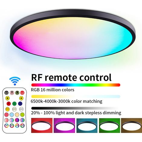 Ortviai Plafonnier LED rond RGBCW avec télécommande RF – 16 millions de couleurs et gradation continue