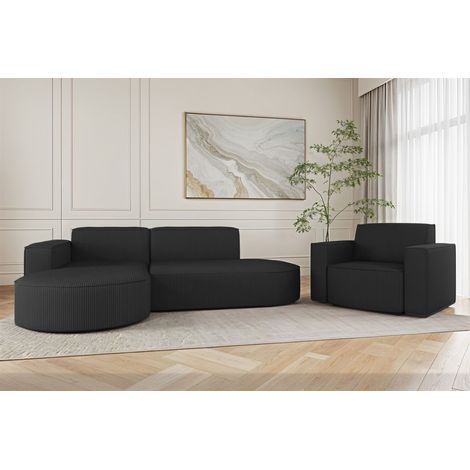 Sofa Set 2-teilig Sessel und Ecksofa PALMA XS Stoff Scala Anthrazit Ottomane Links (1/3)