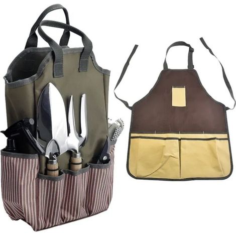 Grembiule da giardiniere, 55x45 cm, Borsa porta attrezzi da giardino, 38x25x9 cm, con 8 tasche, Borsa da giardino portatile (attrezzi non inclusi)
