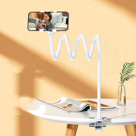 blanc-support Tlphone Avec Col De Cygne De, Support De Tlphone Pliable Rotation 360 Rglable Pour Iphone Series/samsung/huawei/google Pixel Et 80 C (1/5)