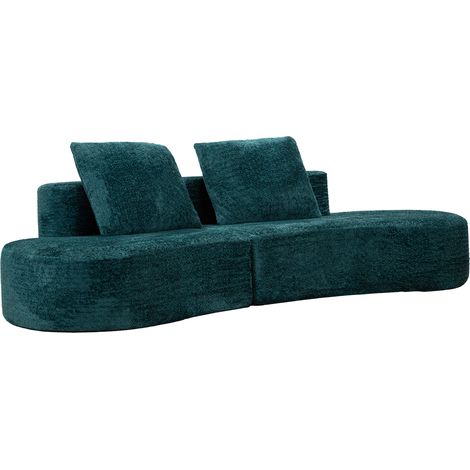 Divano Fisso 2 Posti Masule, Rivestimento in Tessuto Bouclè, Posti a Sedere 2, Braccioli, 40x43x115h cm blu Petrolio