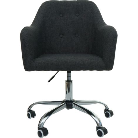 Chaise de bureau pivotante avec accoudoir hauteur réglable en tissu gris foncé boutons décoratifs 040006231